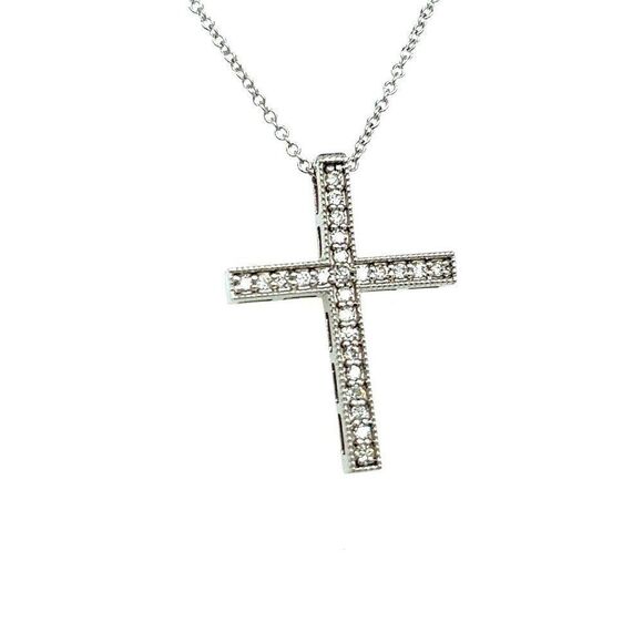 Natural Diamond Cross Pendant with Chain 17" 14k W Gold 0.25 CT Certified 307922 - Picture 8 of 15